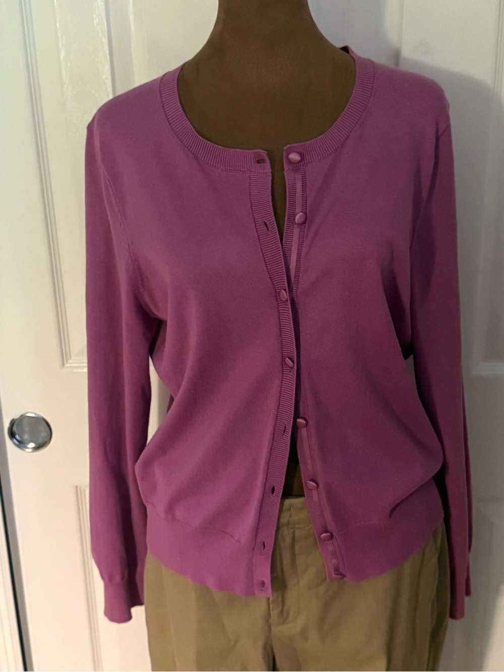 Banana Republic Silk Blend Crewneck Button-Front Cardigan Pink
